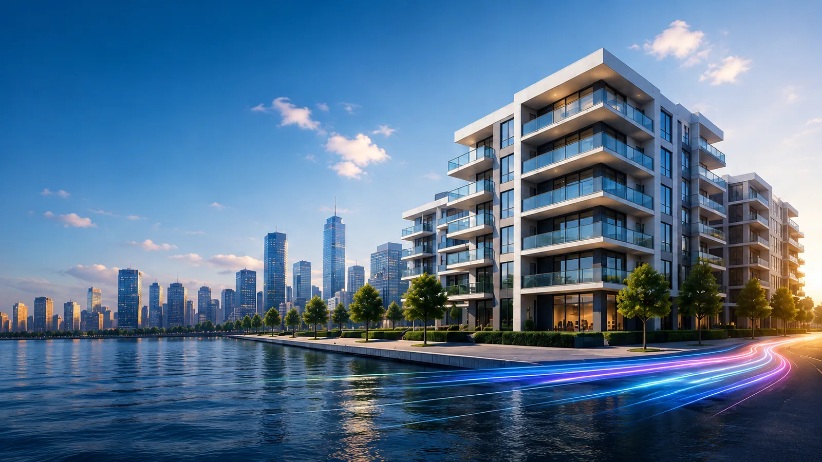 Complesso residenziale moderno affacciato sull'acqua